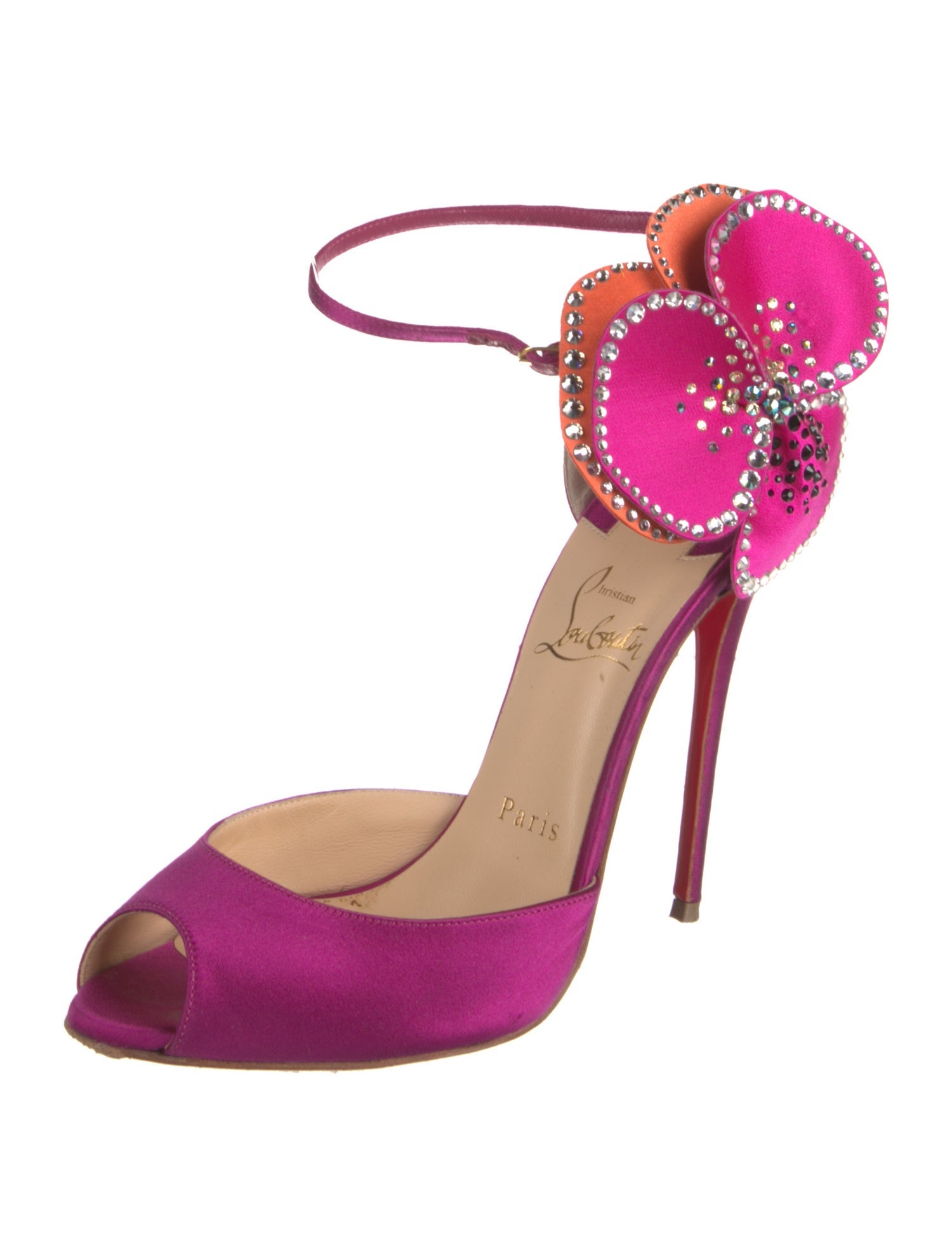 Christian Louboutin Satin Crystal Embellishments D'Orsay Pumps